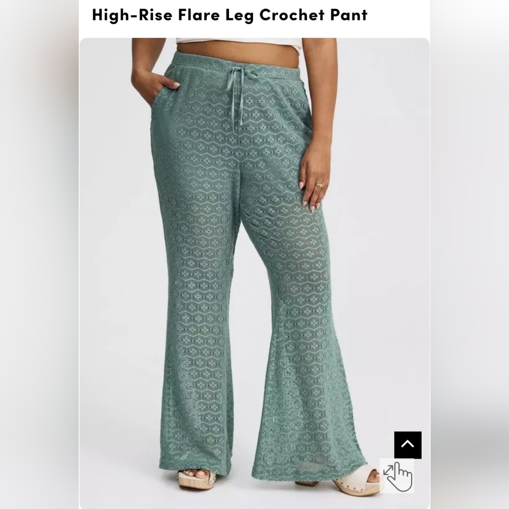 High-Rise Flare Leg Crochet Pant in Green - Torrid